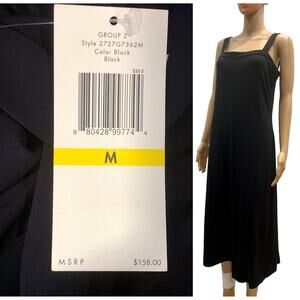 NWT Calvin Klein Black Sleeveless Slinky Square Neck Midi Dress | M